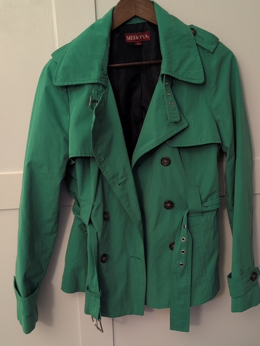 Merona Green Double-Breasted Trench Coat with Belt